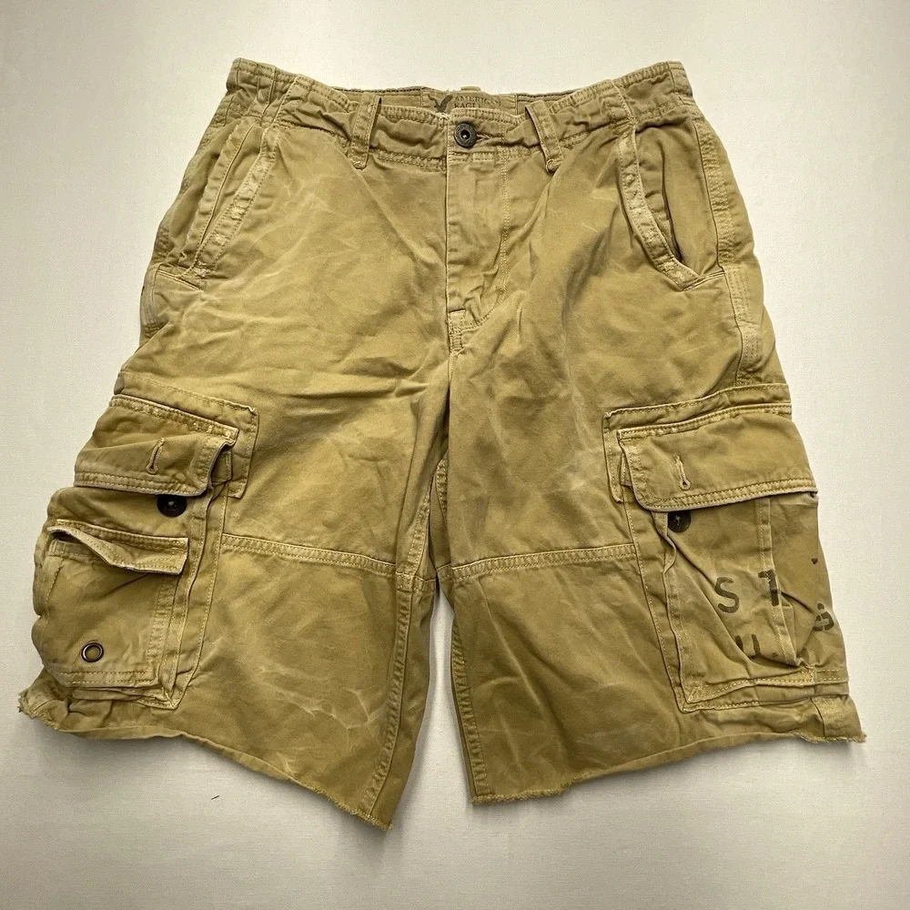 American Eagle Men's Cargo Shorts 31 Brown Distressed 11